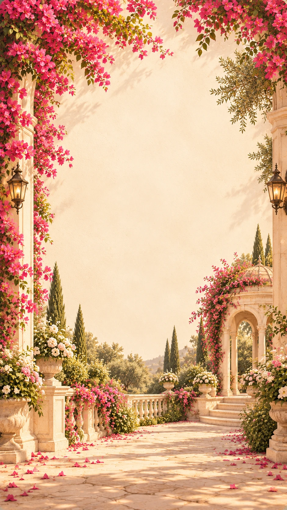 A flower-lined garden pavilion